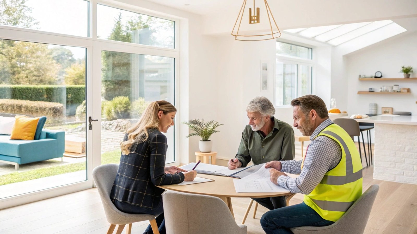 Surveyor consulting with clients